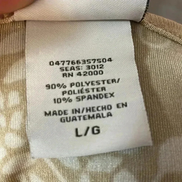 Pretty Jaclyn Smith Large Tan/White Short Sleeve All Over Print Shimmery Blouse - Picture 8 of 9